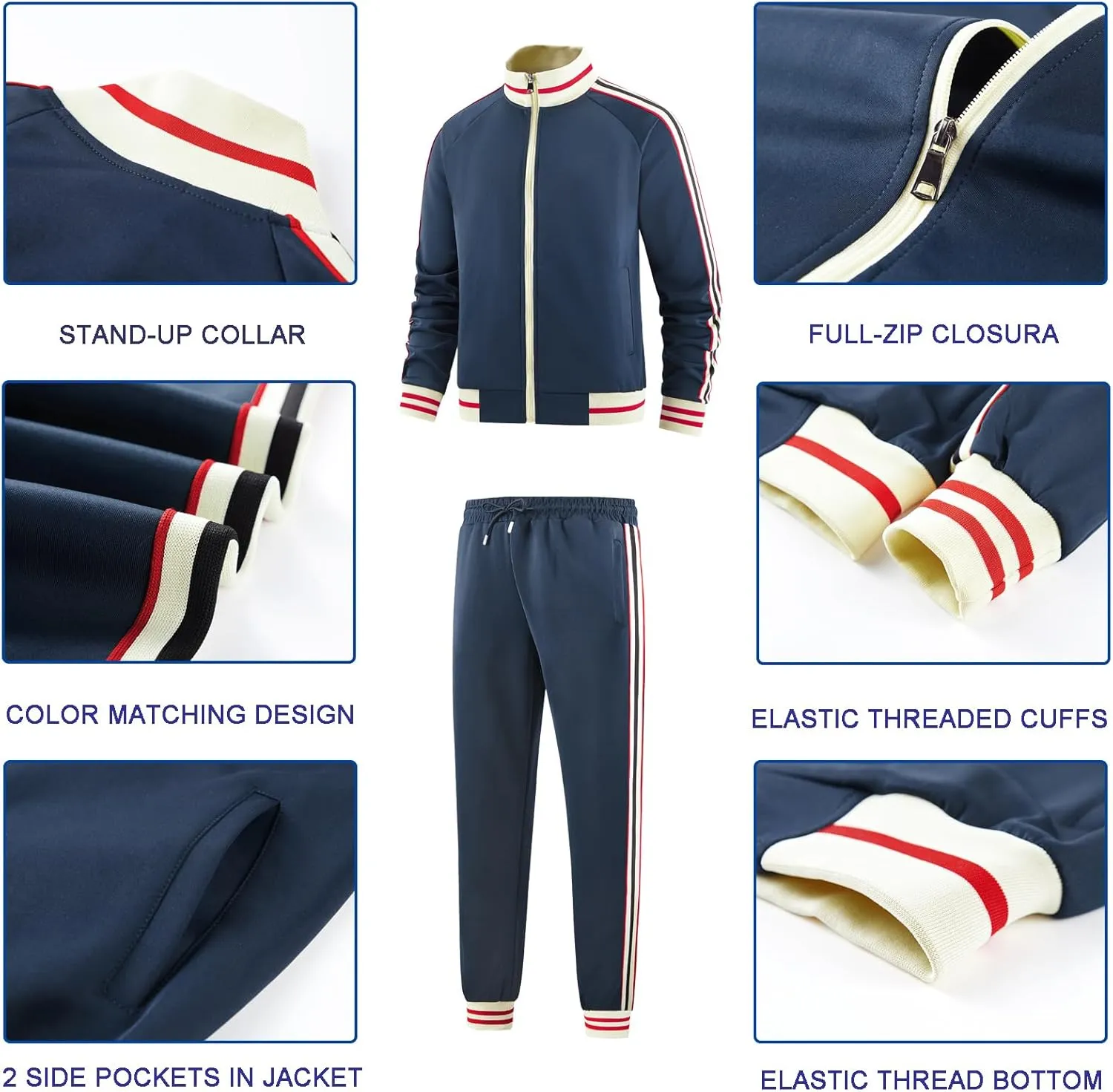 Men Track Suits Sets Long Sleeve Full-zip Sweatsuit Active Jackets and Pants 2 Piece Outfits
