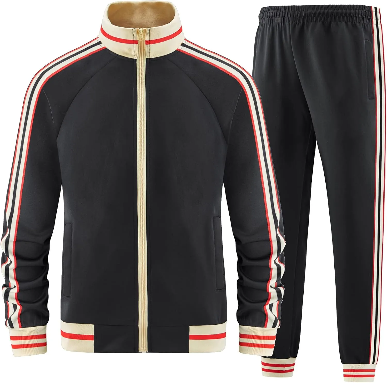Men Track Suits Sets Long Sleeve Full-zip Sweatsuit Active Jackets and Pants 2 Piece Outfits