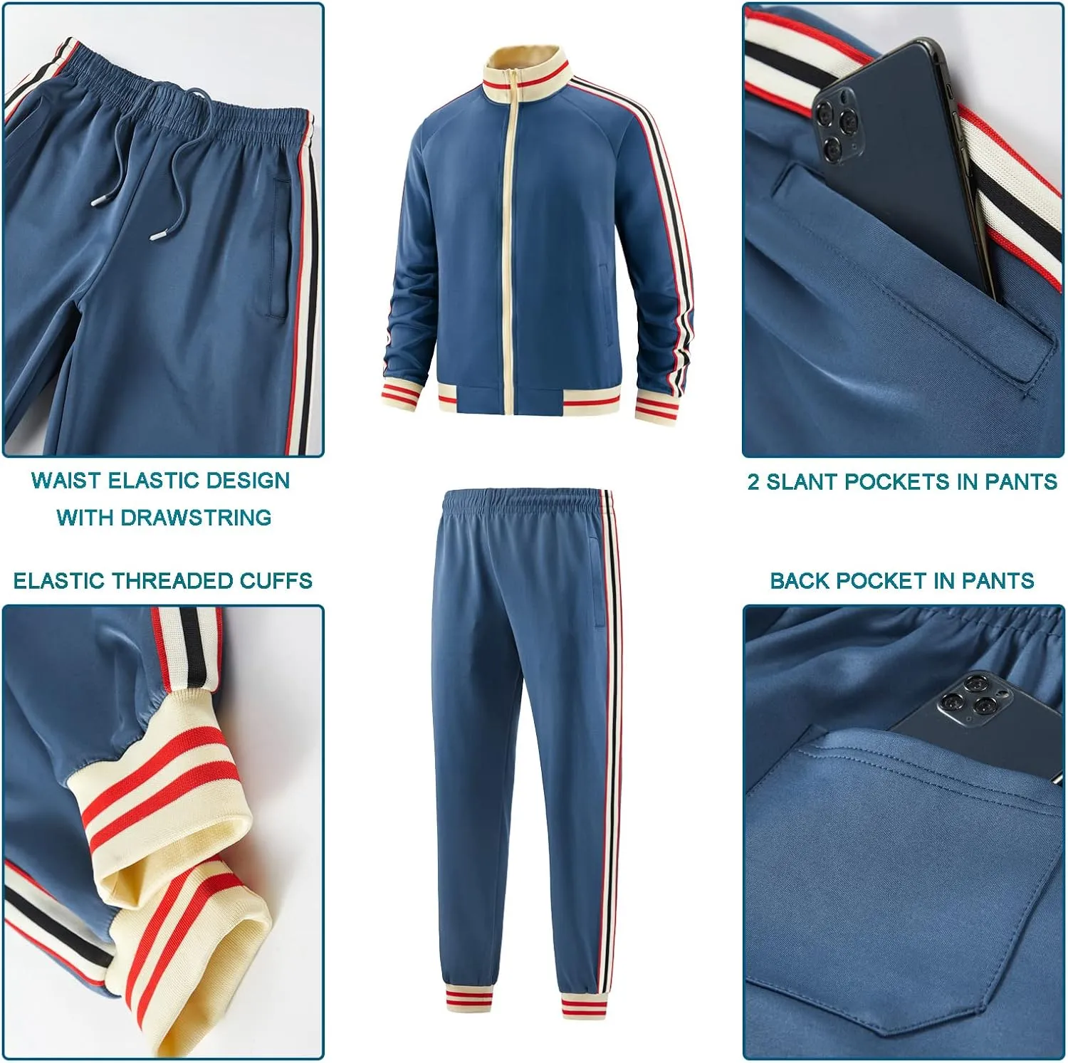 Men Track Suits Sets Long Sleeve Full-zip Sweatsuit Active Jackets and Pants 2 Piece Outfits