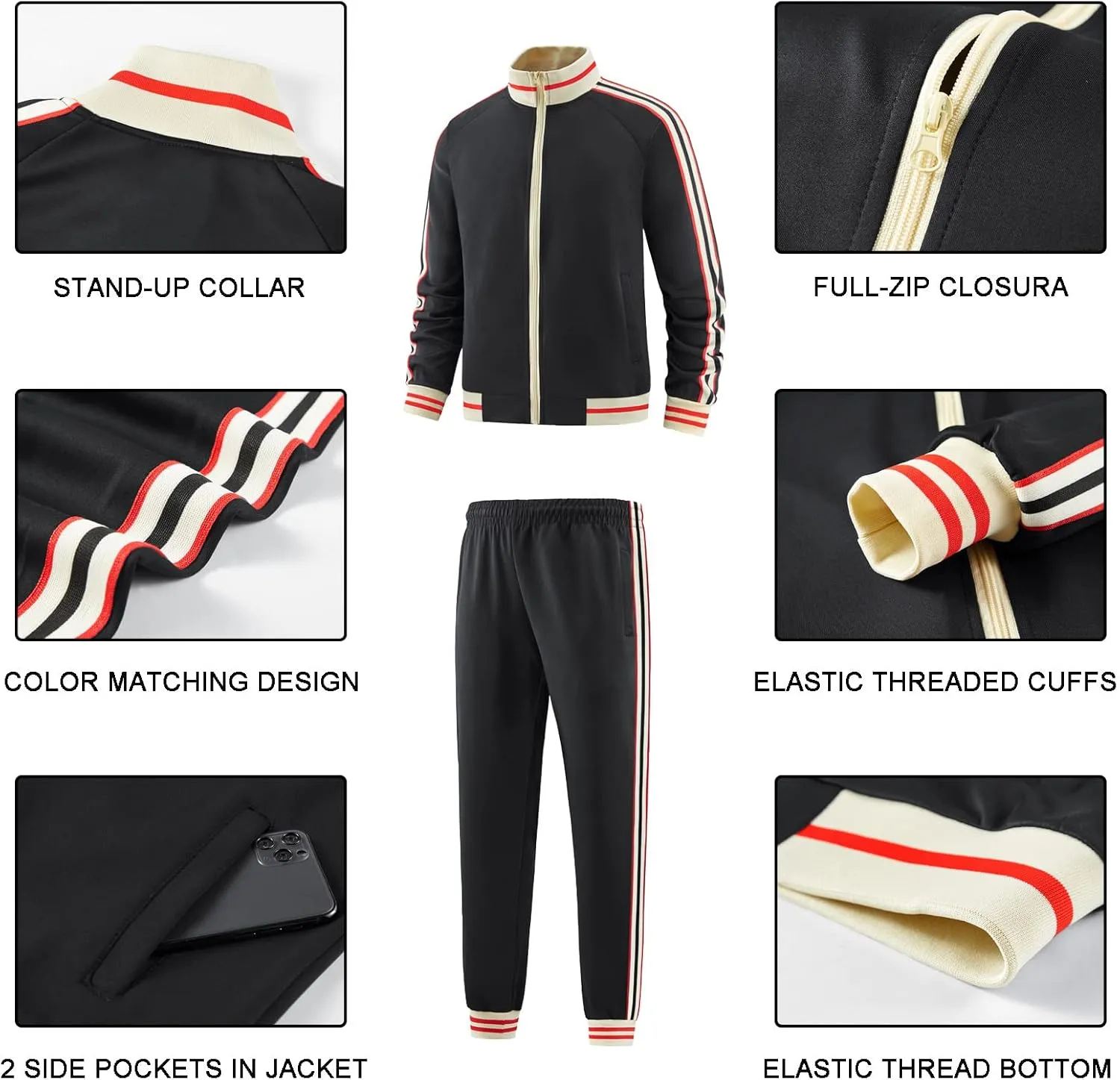 Men Track Suits Sets Long Sleeve Full-zip Sweatsuit Active Jackets and Pants 2 Piece Outfits