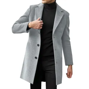 Mens Big and Tall Notched Collar Trench Coats Regular Fit Single Breasted Pea Coats Winter Warm Business Long Jacket