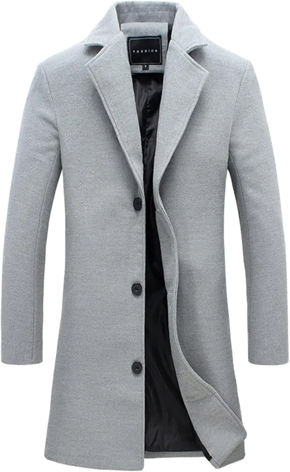 Mens Big and Tall Notched Collar Trench Coats Regular Fit Single Breasted Pea Coats Winter Warm Business Long Jacket