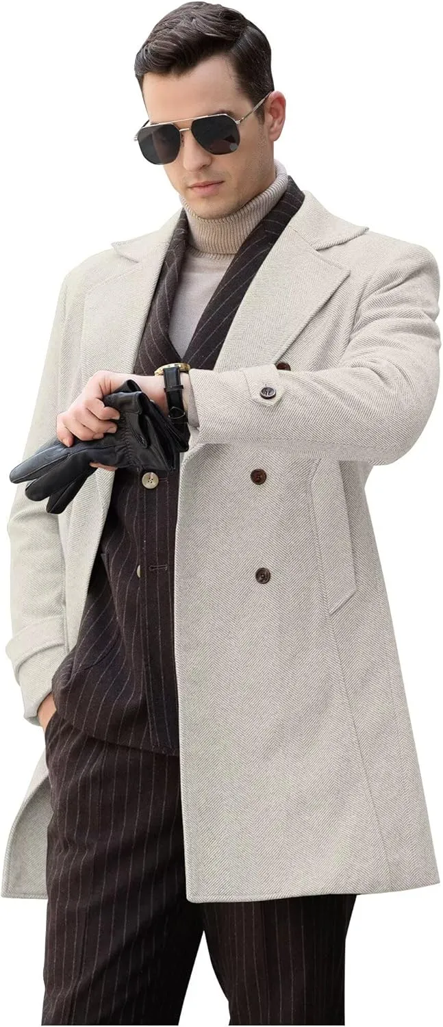 Mens Casual Blazer Coats Wool Blend Men Trench Coat Jacket Double Breasted Classic Warm Men's Sport Coats
