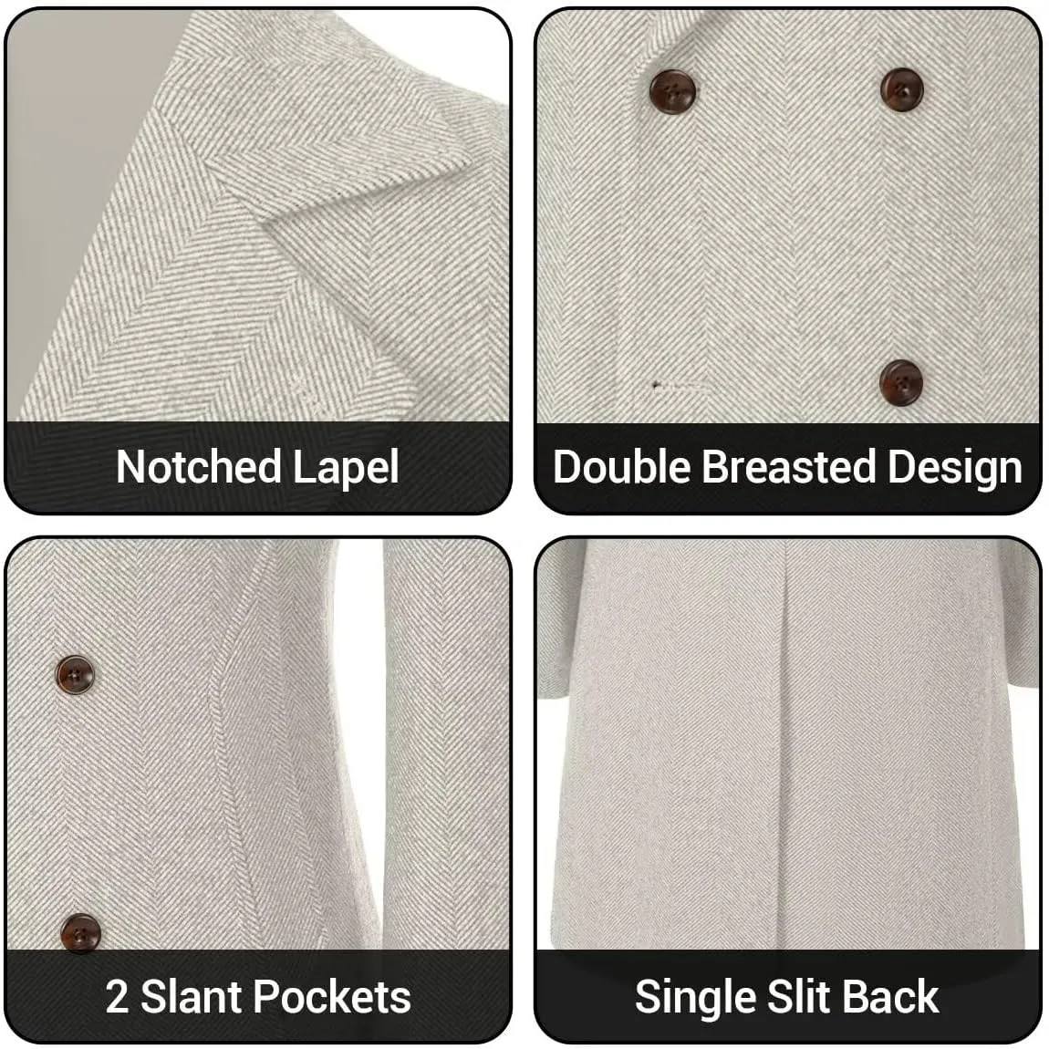 Mens Casual Blazer Coats Wool Blend Men Trench Coat Jacket Double Breasted Classic Warm Men's Sport Coats
