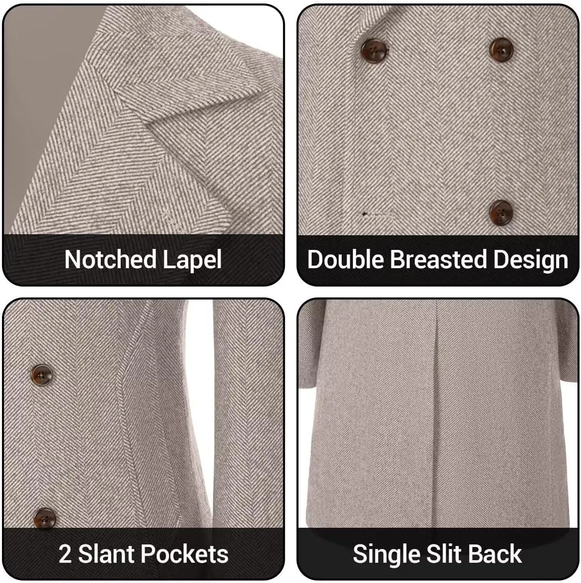 Mens Casual Blazer Coats Wool Blend Men Trench Coat Jacket Double Breasted Classic Warm Men's Sport Coats