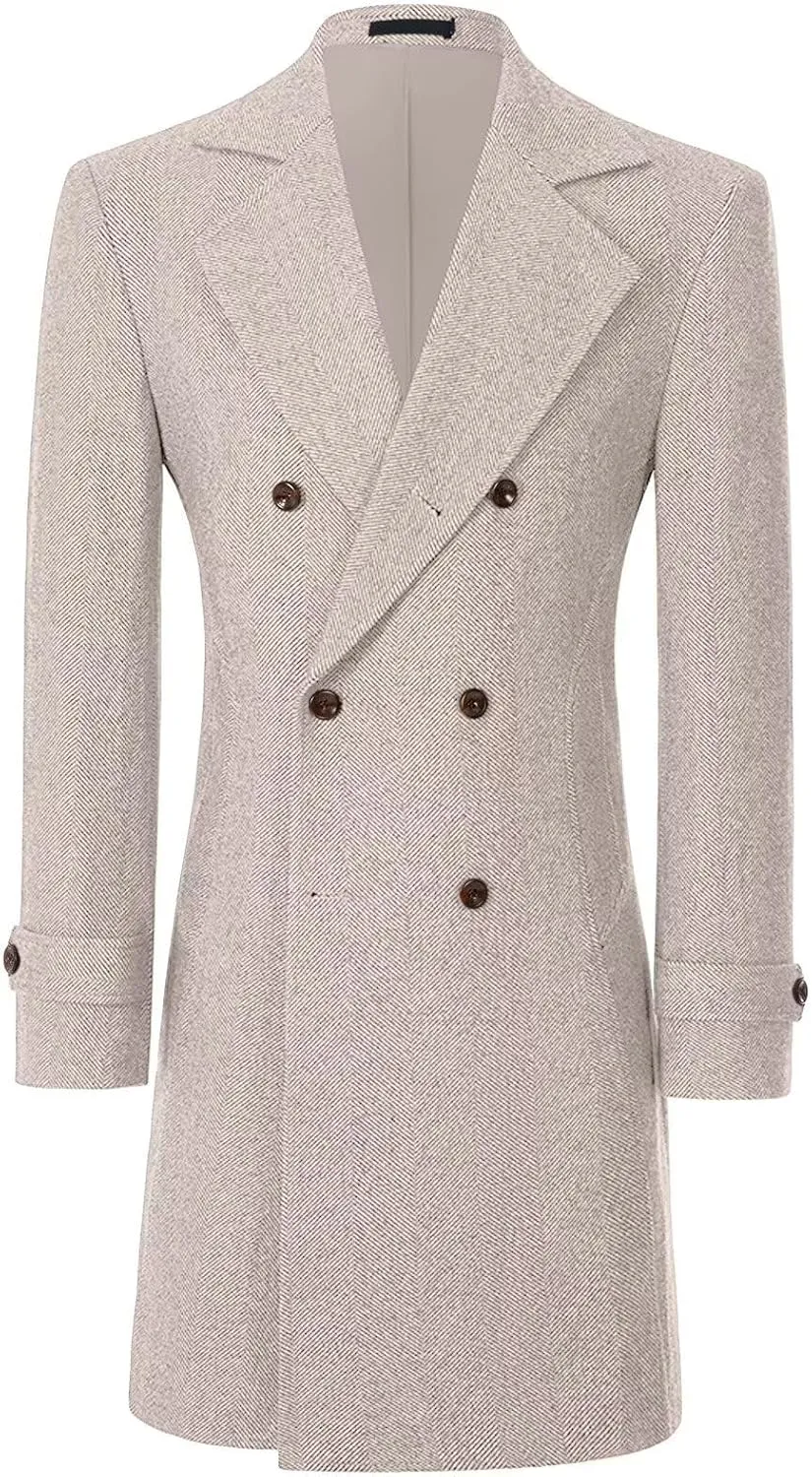 Mens Casual Blazer Coats Wool Blend Men Trench Coat Jacket Double Breasted Classic Warm Men's Sport Coats