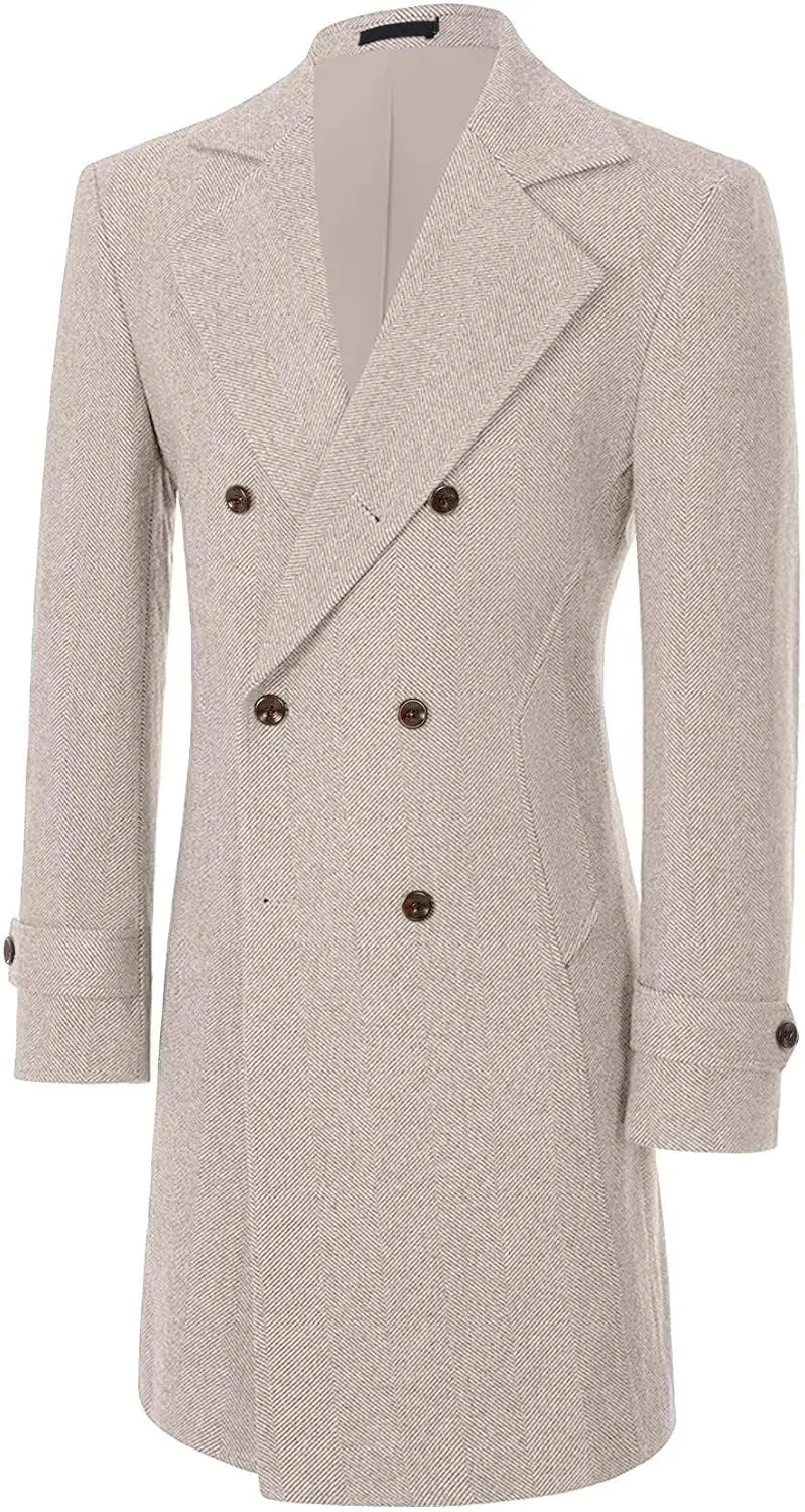 Mens Casual Blazer Coats Wool Blend Men Trench Coat Jacket Double Breasted Classic Warm Men's Sport Coats