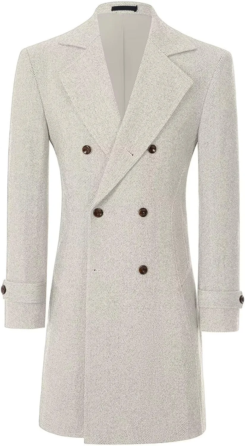 Mens Casual Blazer Coats Wool Blend Men Trench Coat Jacket Double Breasted Classic Warm Men's Sport Coats