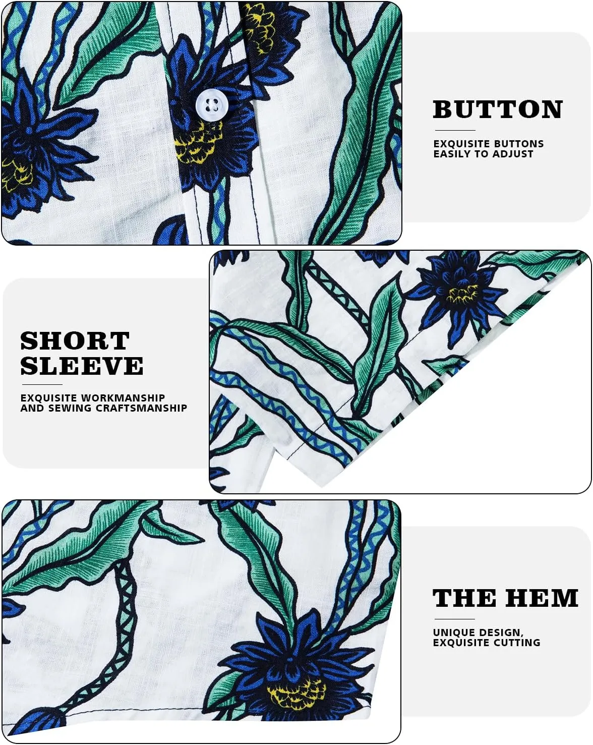 Mens Casual Hawaiian Shirts Front Pocket Summer Floral Shirt Short Sleeve Button Down Tropical Beach Shirts