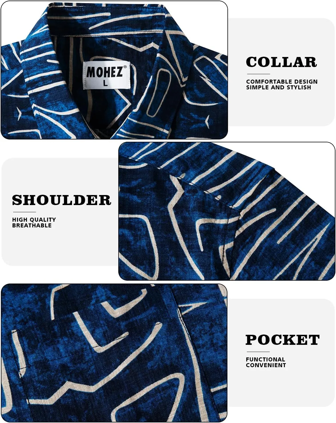 Mens Casual Hawaiian Shirts Front Pocket Summer Floral Shirt Short Sleeve Button Down Tropical Beach Shirts
