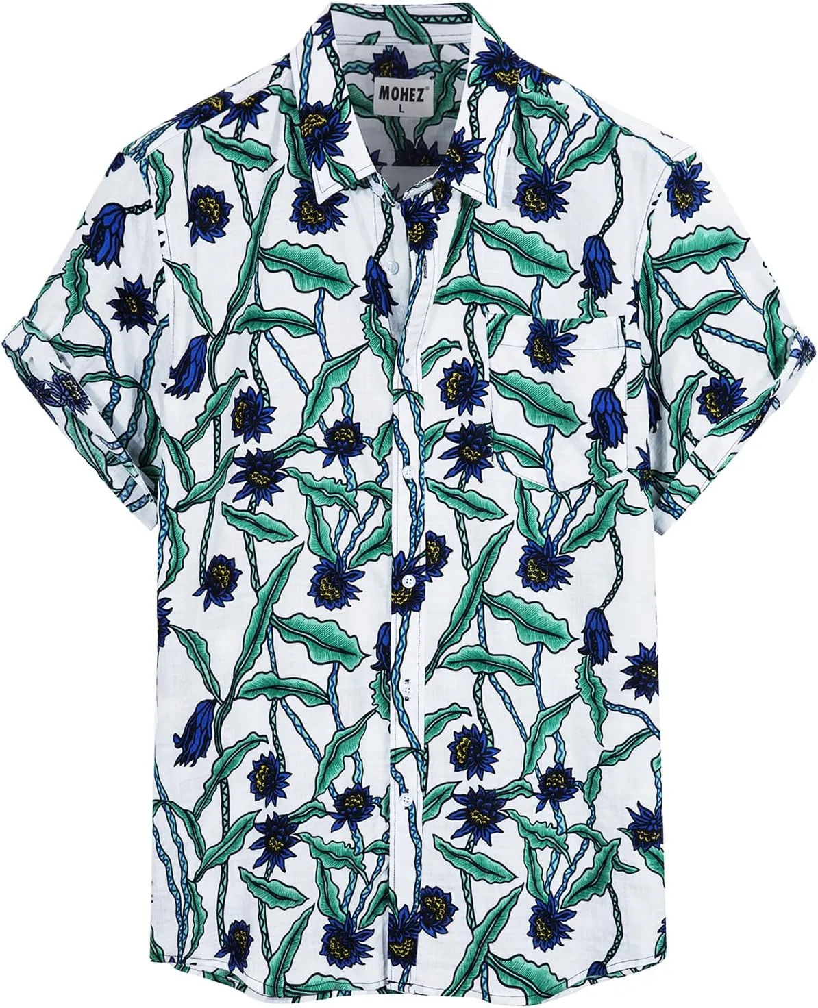 Mens Casual Hawaiian Shirts Front Pocket Summer Floral Shirt Short Sleeve Button Down Tropical Beach Shirts