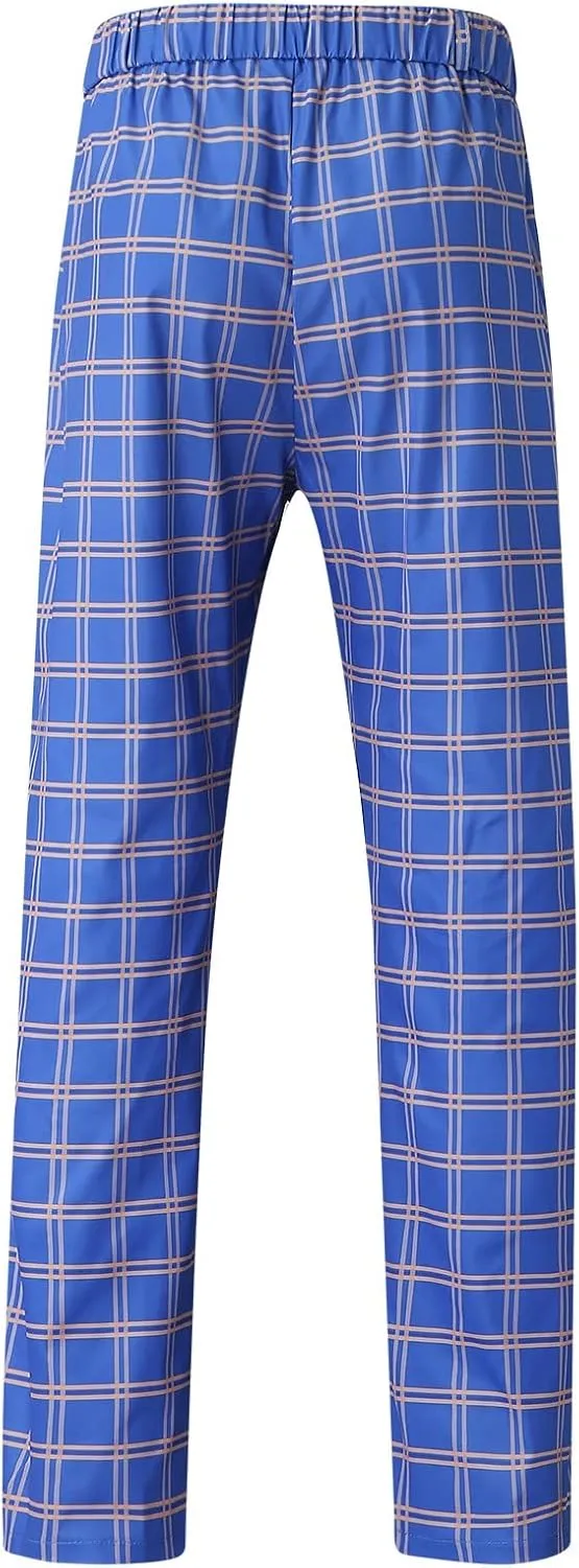 Mens Casual Plaid Pants Fashion Retro Tapered Stretch Slim Fit Business Dress Chino Pants Formal Lightweight Pants