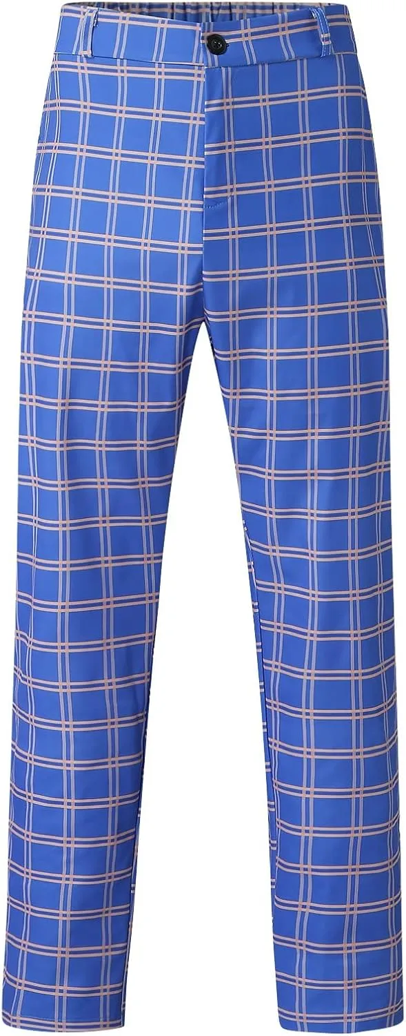 Mens Casual Plaid Pants Fashion Retro Tapered Stretch Slim Fit Business Dress Chino Pants Formal Lightweight Pants