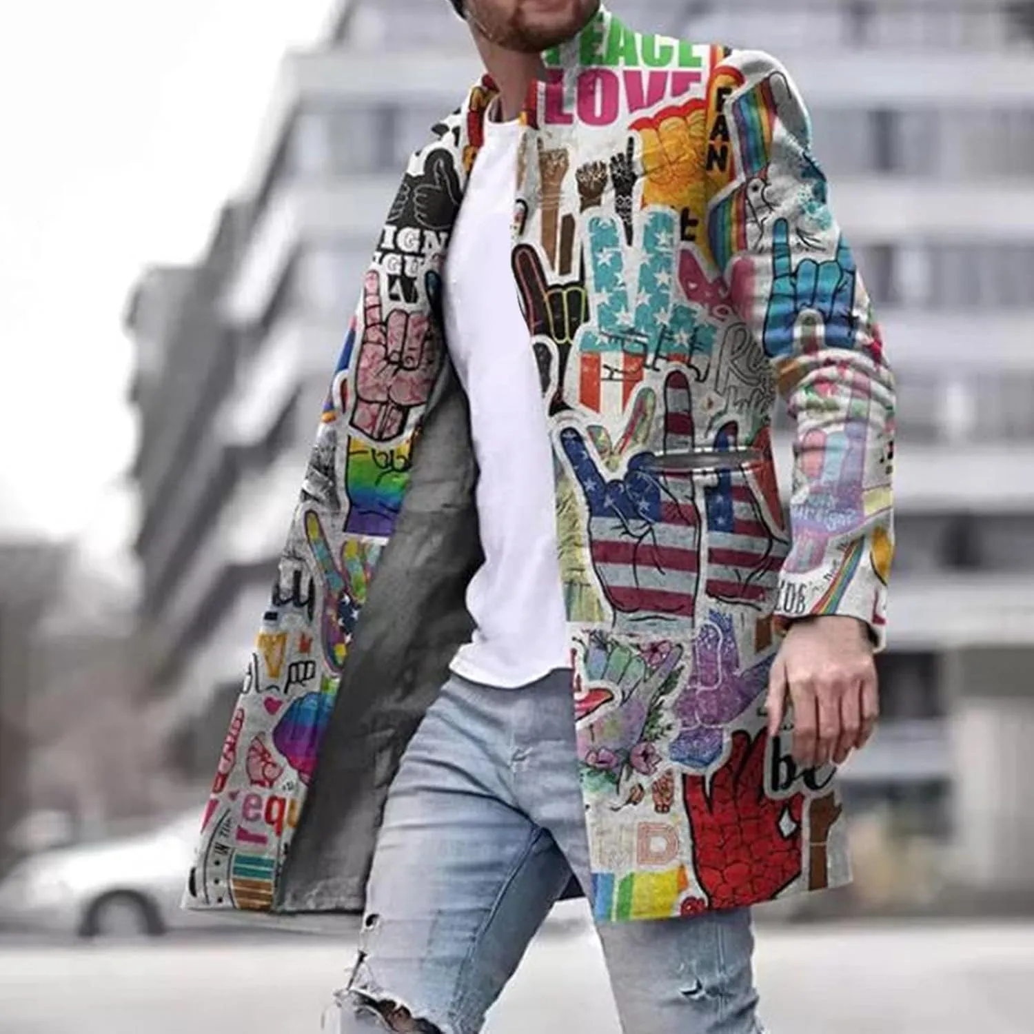 Mens Casual Trench Coat Slim Fit Notched Collar Long Woolen Jacket Overcoat Single Breasted Blazer Pea Coat wih Pocket