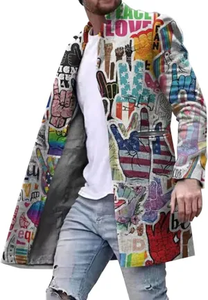 Mens Casual Trench Coat Slim Fit Notched Collar Long Woolen Jacket Overcoat Single Breasted Blazer Pea Coat wih Pocket