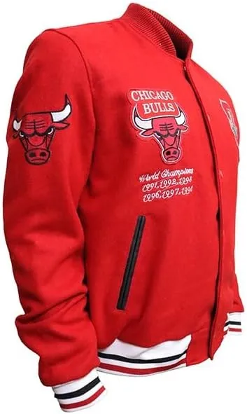 Men's Chicago Vintage Baseball Game Letterman Bull Black Wool & Leather Jacket