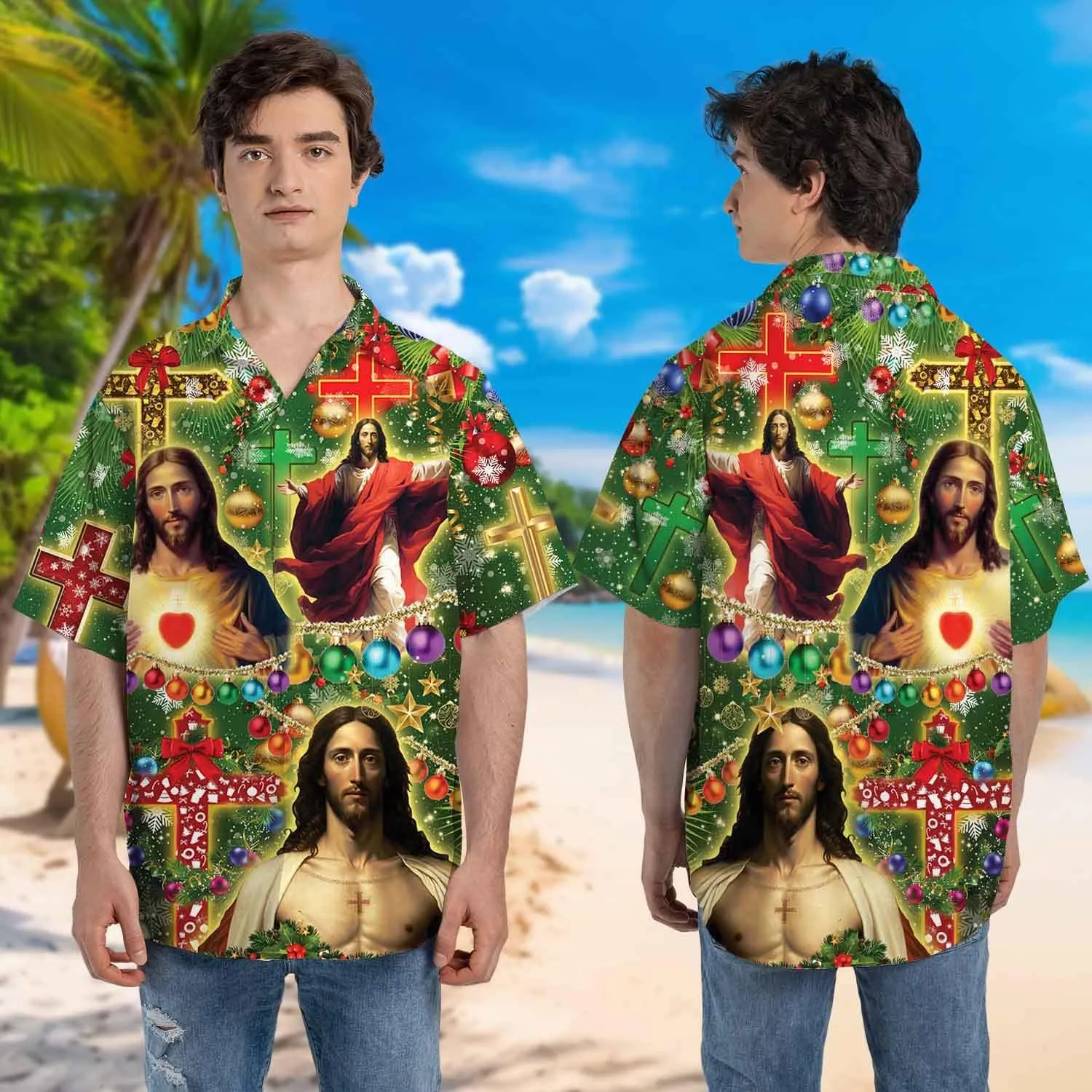Men's Christian Jesus Hawaiian Shirts - Our Savior Button Down Mens Hawaiian Shirts Short Sleeve Series 04