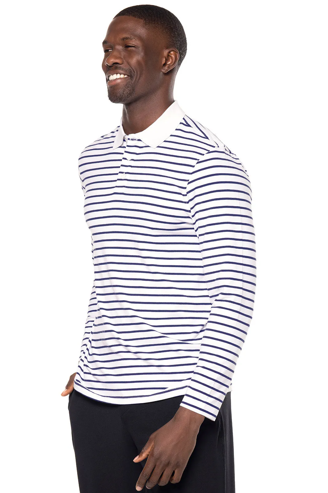Men's Coppitt Long Sleeve Weekend Polo | White/Navy Stripe