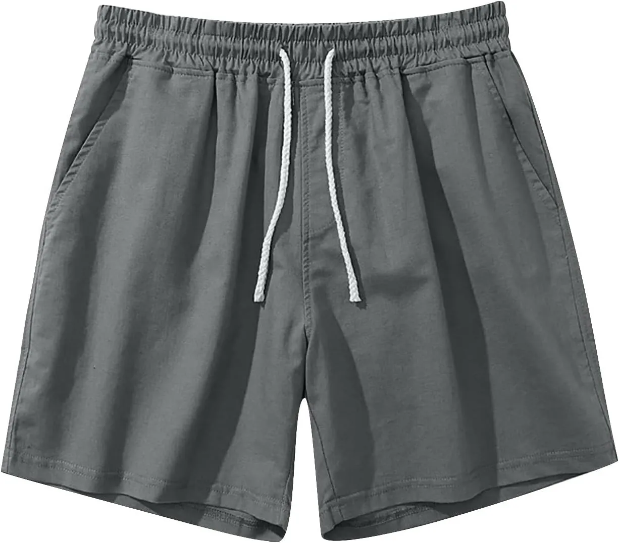 Mens Cotton Linen Classic 7 Inch Shorts with Pockets Elastic Waist Drawstring Athletic Fit Lightweight Running Short for Men