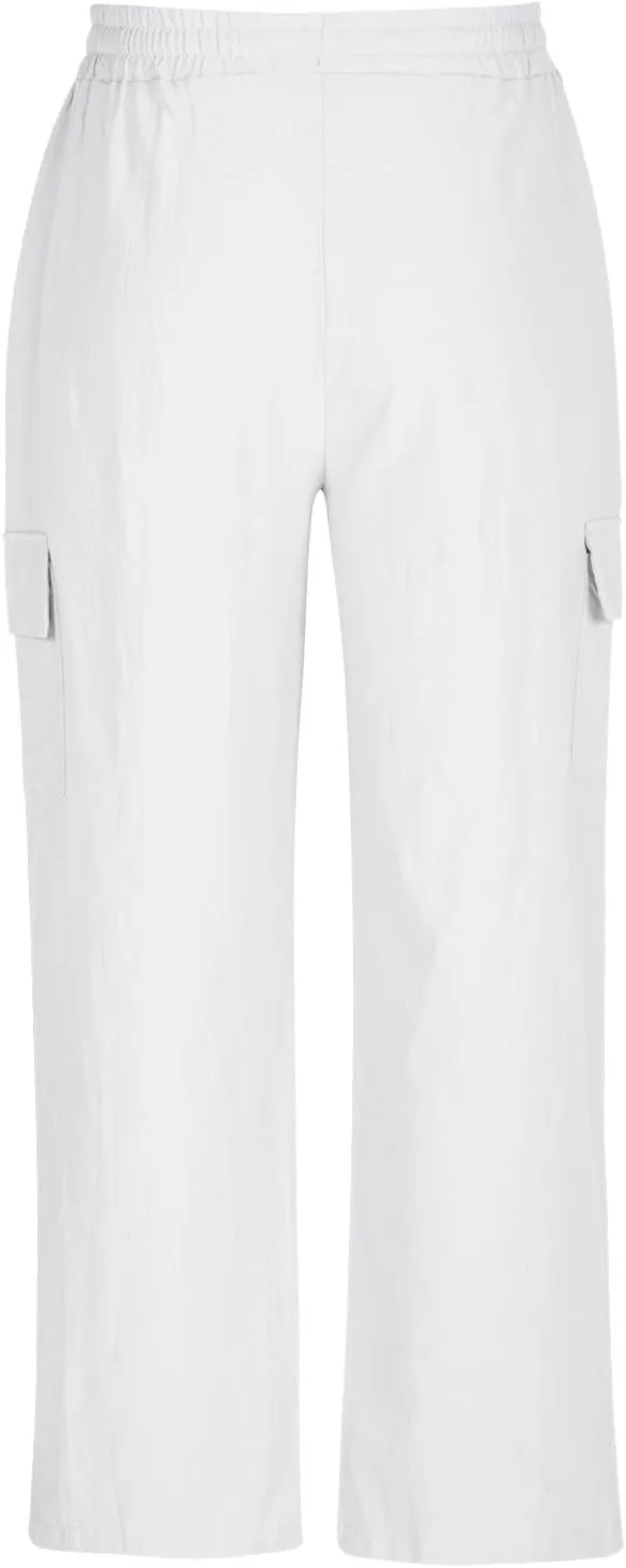 Mens Cotton Linen Pants Elastic Waist Loose Fit Lounge Beach Cargo Pants Casual Lightweight Trouser with Pockets