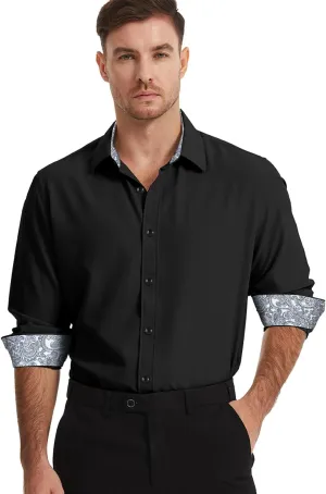 Men's Dress Shirts Long Sleeve Wrinkle-Free Button Down Shirt Men Inner Contrast Stretch Formal Shirts