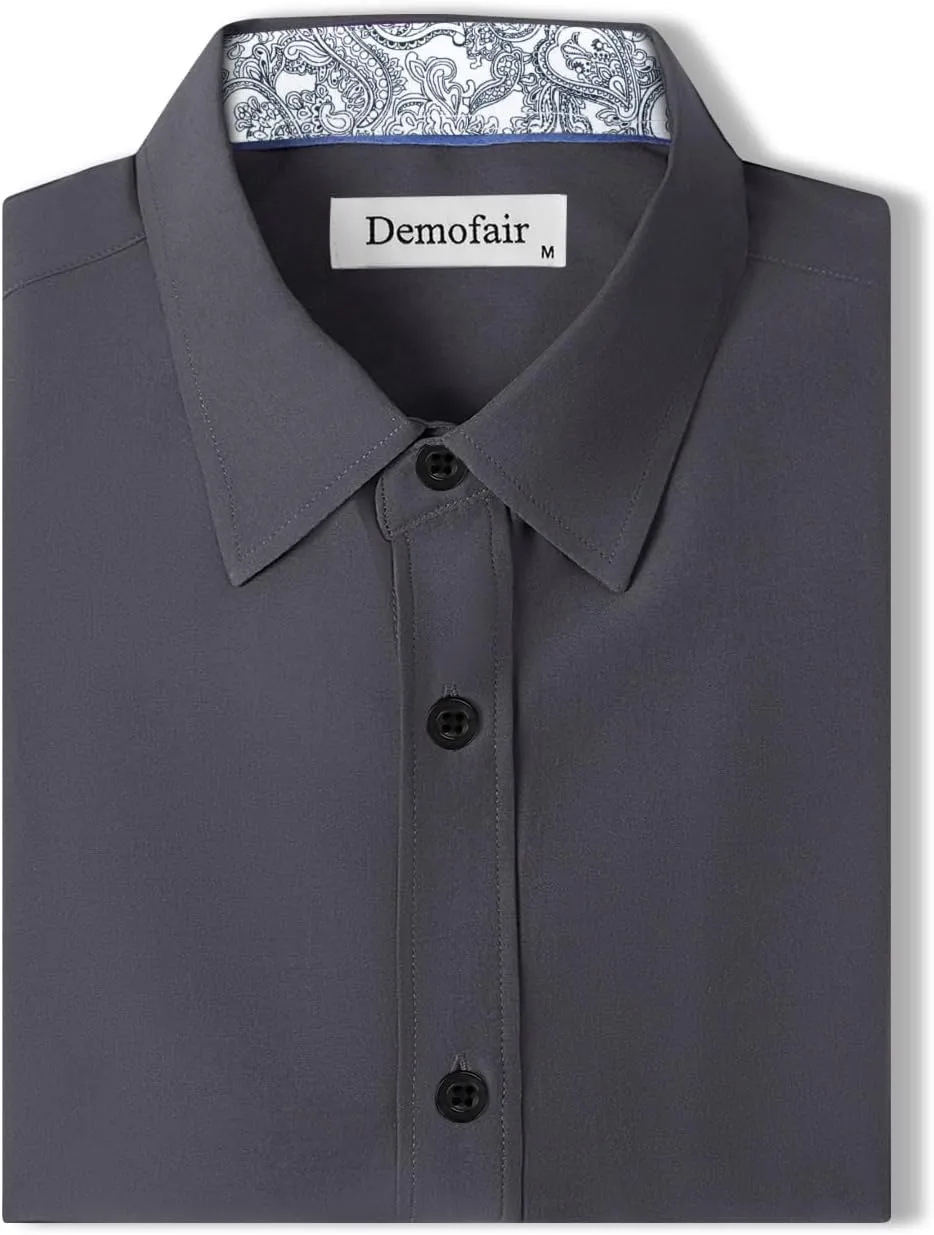 Men's Dress Shirts Long Sleeve Wrinkle-Free Button Down Shirt Men Inner Contrast Stretch Formal Shirts