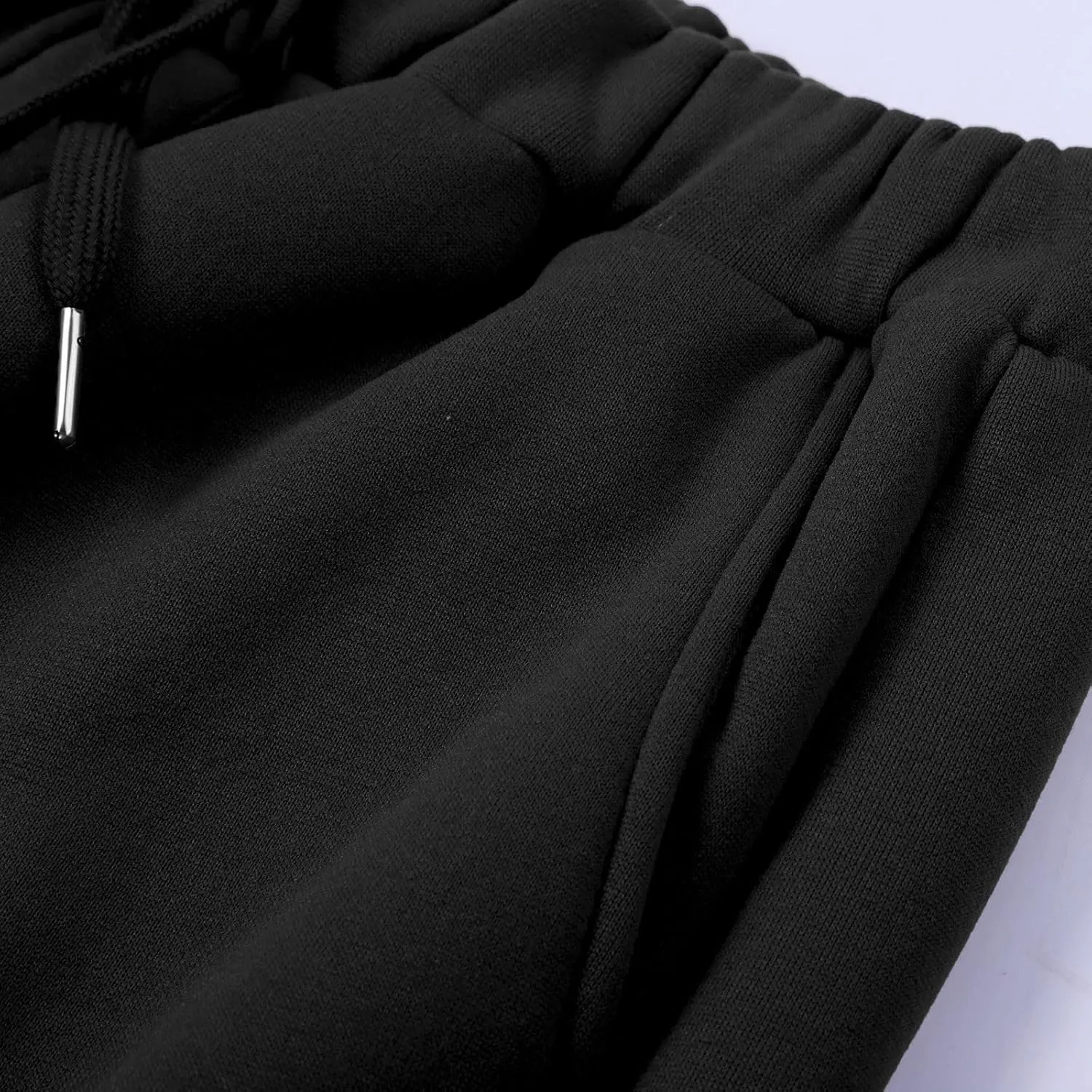 Mens Heavyweight Fleece Cargo Sweatpants Straight-Leg Joggers Loose Fit Baggy Pants Multi-Pocket Trousers