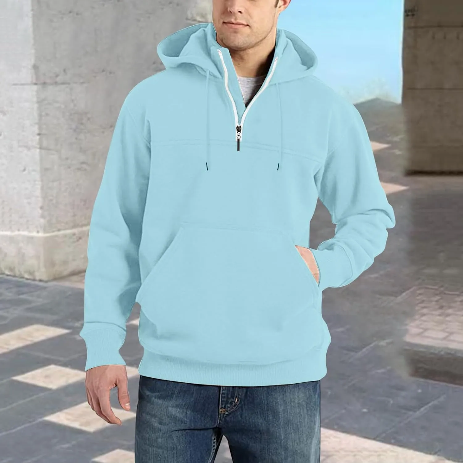 Mens Hoodies Pullover Vintage Fashion Work Long Sleeve Coat Soft Pullover Sweater Men's Winter Shirts with Pockets
