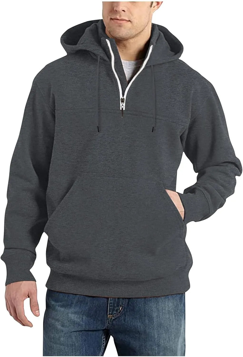 Mens Hoodies Pullover Vintage Fashion Work Long Sleeve Coat Soft Pullover Sweater Men's Winter Shirts with Pockets