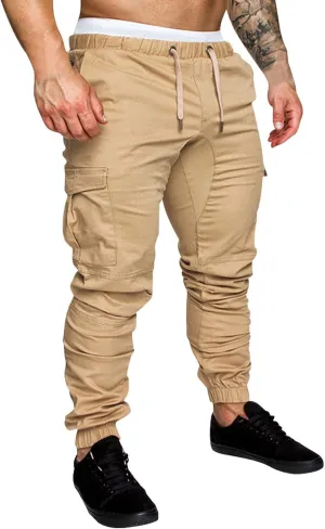Men's Jogging Pants Cotton Fitness Drawstring Chino Cargo Pants Hiking Outdoor Twill Track Jogging Sweatpants Pants