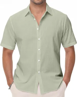 Mens Linen Shirts Short Sleeve Button Down Regular Fit Shirts Casual Vacation Beach Summer Hawaiian Tops