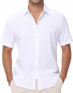 Mens Linen Shirts Short Sleeve Button Down Regular Fit Shirts Casual Vacation Beach Summer Hawaiian Tops