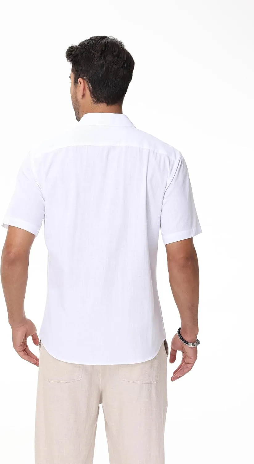 Mens Linen Shirts Short Sleeve Button Down Regular Fit Shirts Casual Vacation Beach Summer Hawaiian Tops