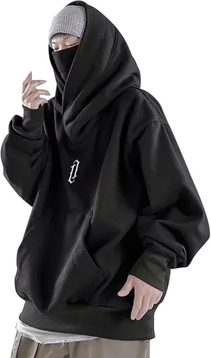 Mens Mask Hoodies Hip Hop Oversize Pullover Solid Color Hooded Sweatshrits For Men Fall Streetwear Y2K Hoodies
