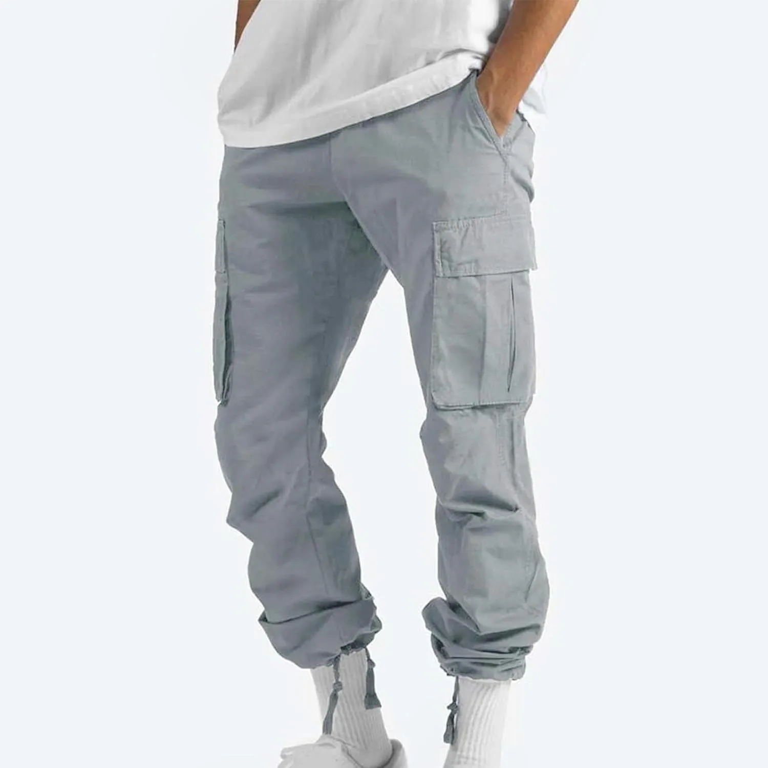 Mens Outdoor Cargo Pants Tactical Hiking Pants Baggy Workout Joggers Wide Leg Stretchy Jeans Loose Fit Trousers