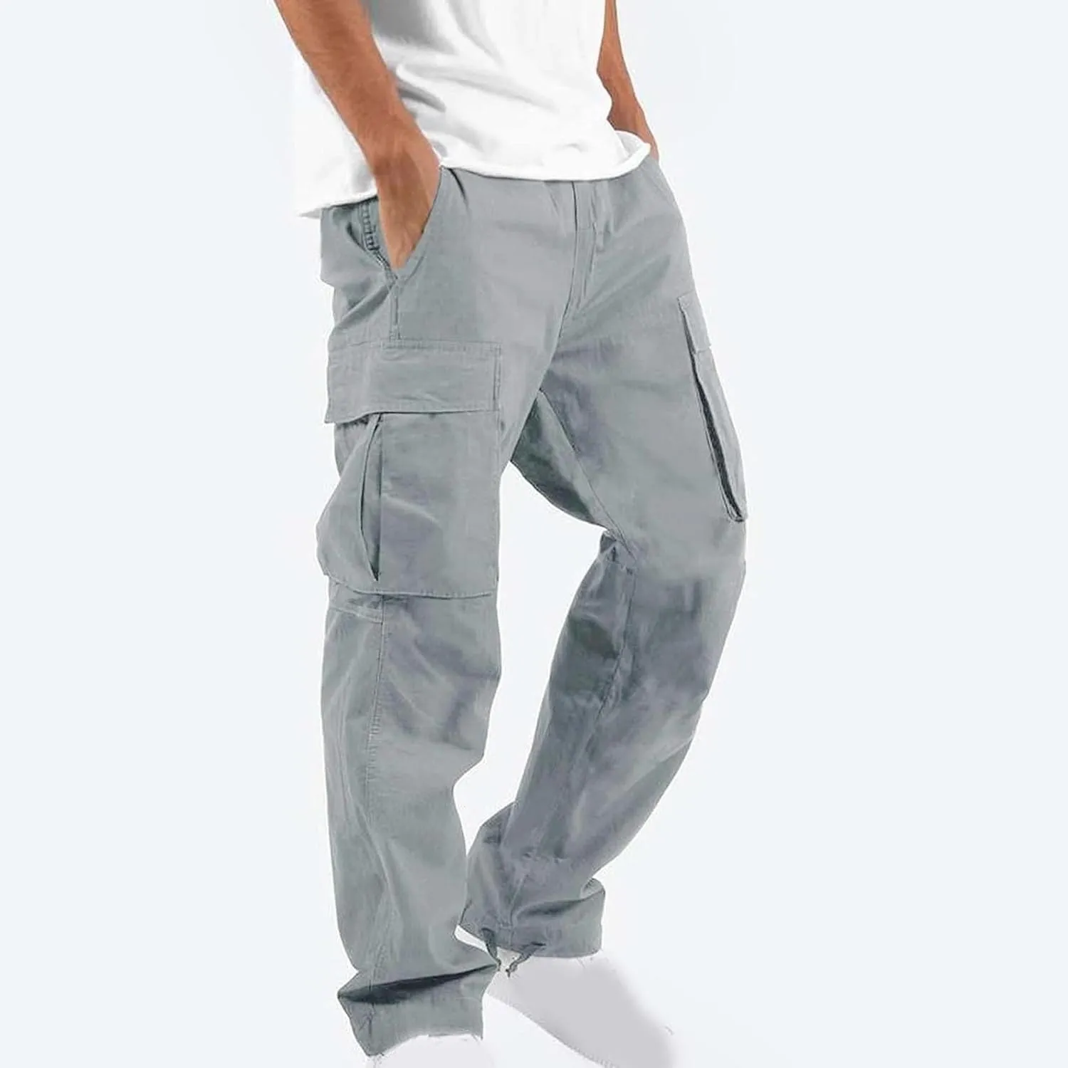 Mens Outdoor Cargo Pants Tactical Hiking Pants Baggy Workout Joggers Wide Leg Stretchy Jeans Loose Fit Trousers