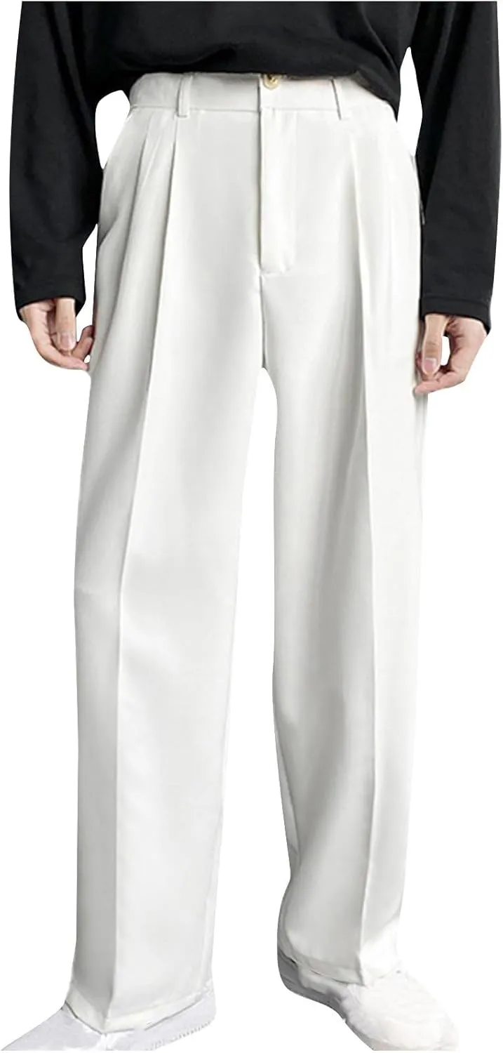 Mens Pleated Dress Pants with Belt Wide Leg Formal Pants for Men with Pockets for Office and Business Wear