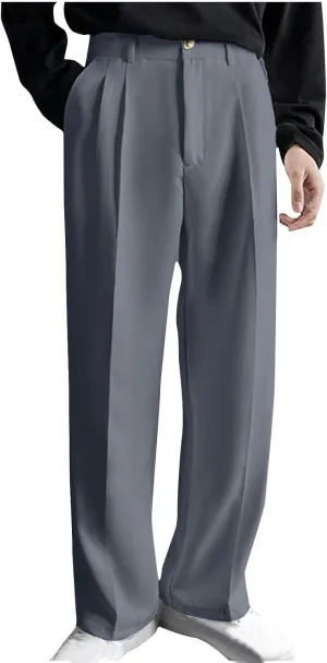Mens Pleated Dress Pants with Belt Wide Leg Formal Pants for Men with Pockets for Office and Business Wear