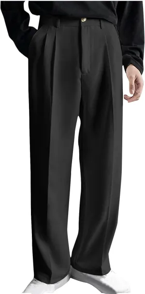 Mens Pleated Dress Pants with Belt Wide Leg Formal Pants for Men with Pockets for Office and Business Wear