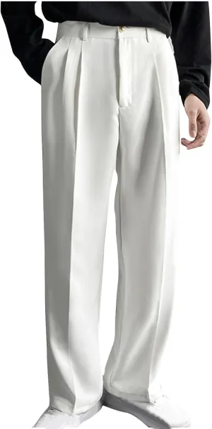 Mens Pleated Dress Pants with Belt Wide Leg Formal Pants for Men with Pockets for Office and Business Wear