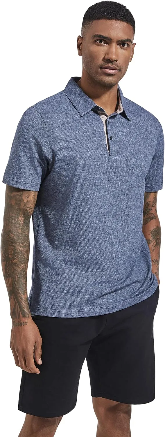 Men's Polo Shirts Short Sleeve Cotton Blend Moisture Wicking Dry Fit Performance Collared Golf Shirts for Men