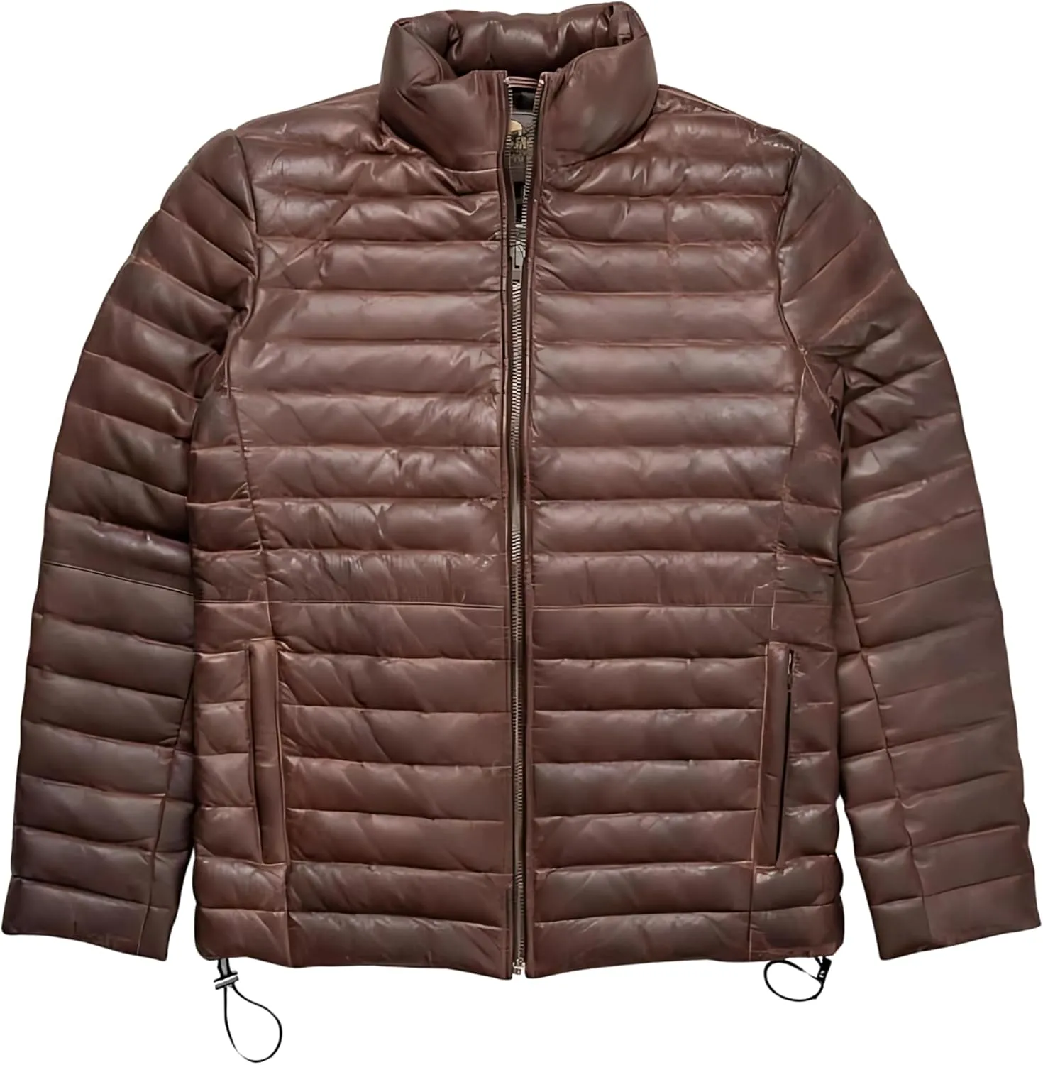 Mens Puffer Jacket Lambskin Down Leather Quilted Jacket Lightweight Zip Up Winter Mens Puffer Coat
