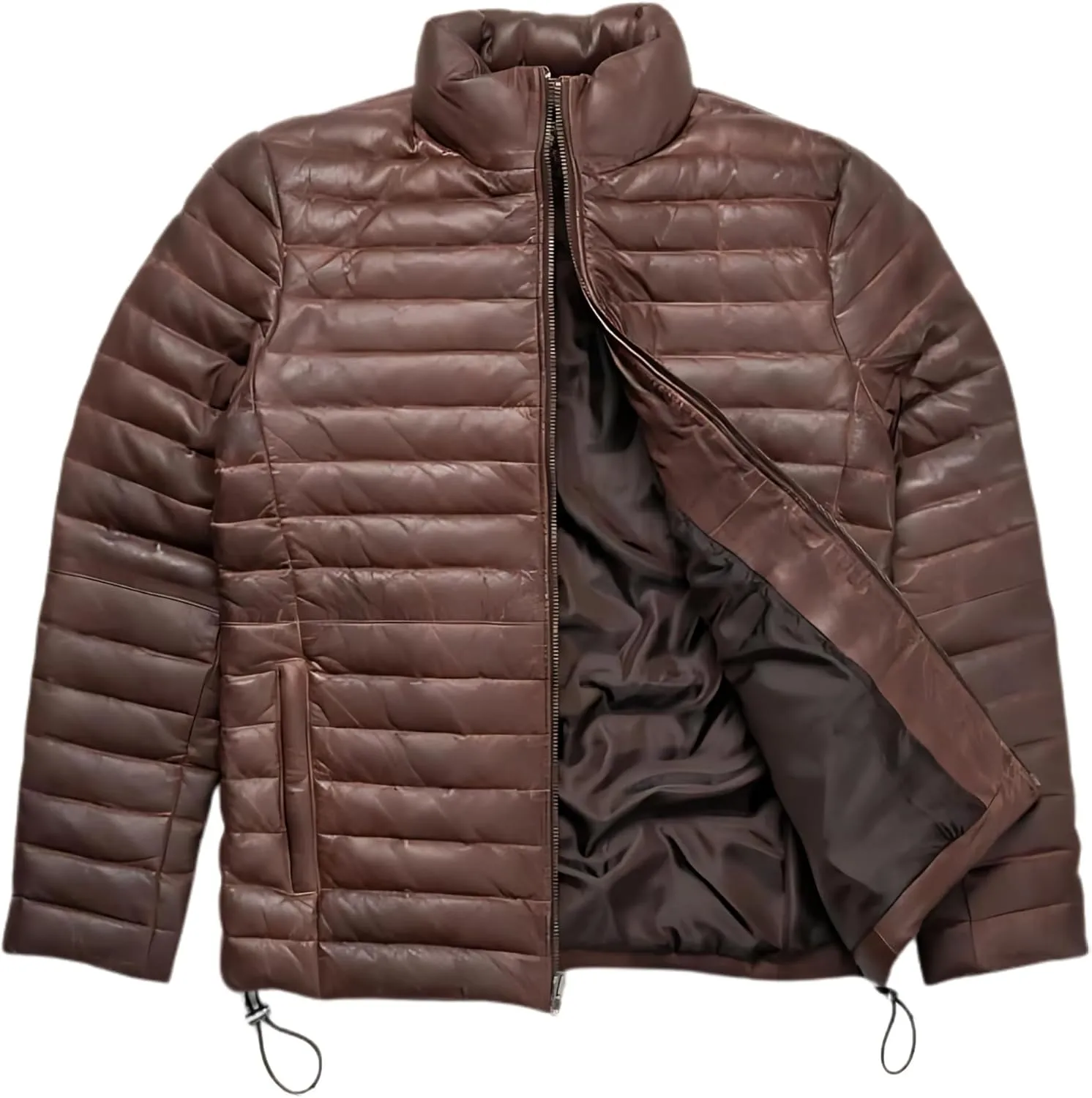 Mens Puffer Jacket Lambskin Down Leather Quilted Jacket Lightweight Zip Up Winter Mens Puffer Coat