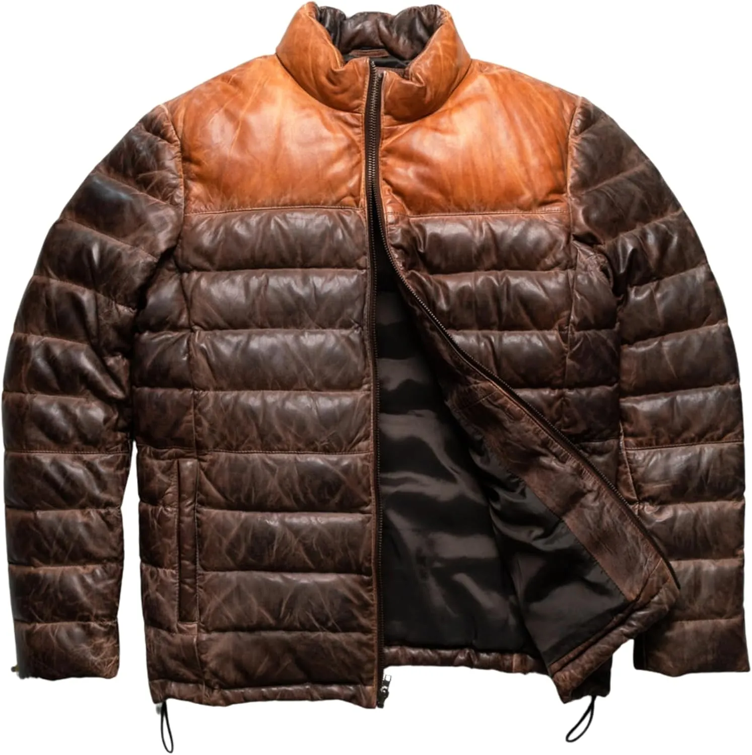 Mens Puffer Jacket Lambskin Down Leather Quilted Jacket Lightweight Zip Up Winter Mens Puffer Coat
