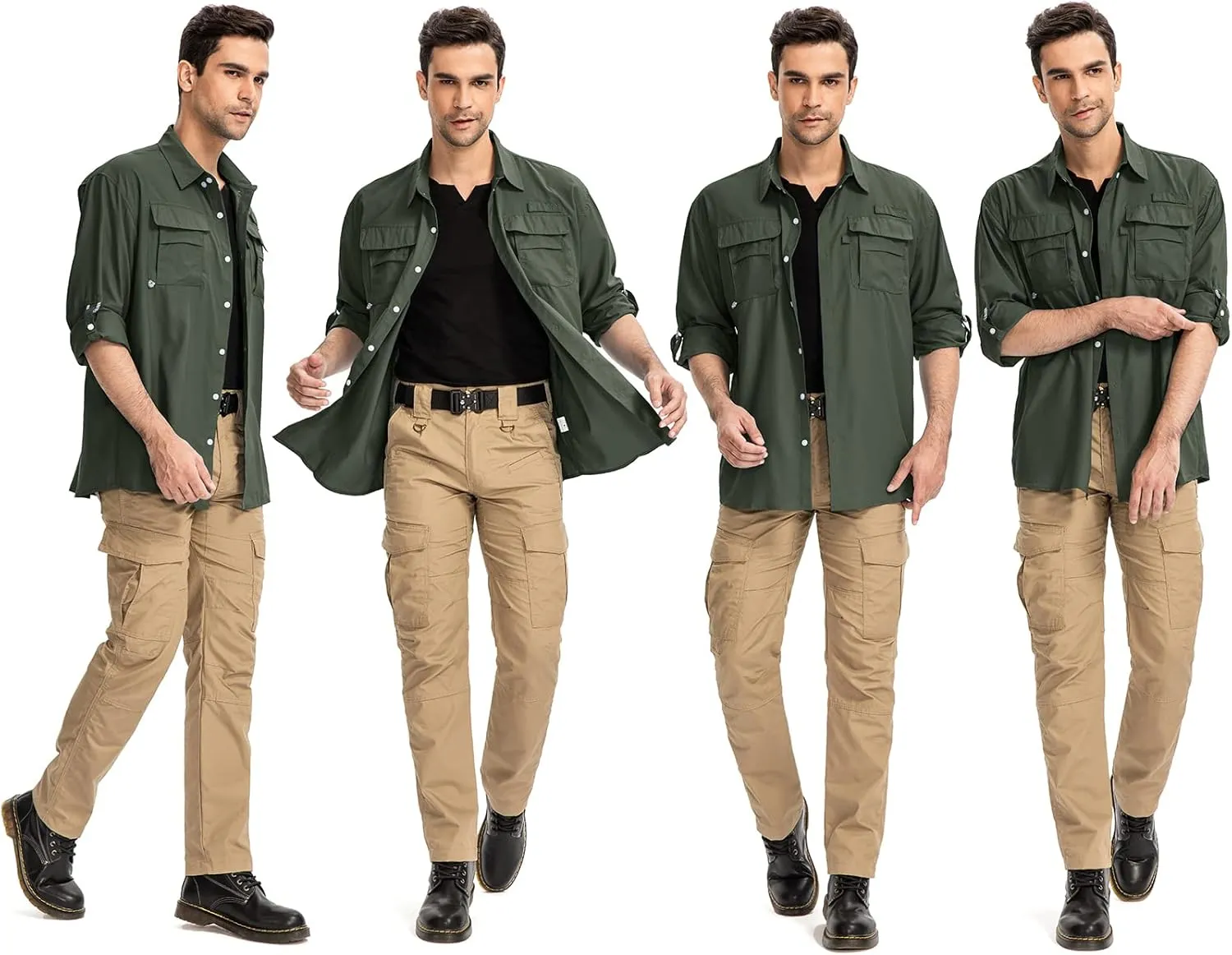 Mens Safari Shirts Long Sleeve UV Protection Hiking Fishing UPF 50  Quick Dry Camping Travel Shirts