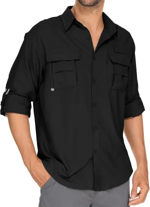 Mens Safari Shirts Long Sleeve UV Protection Hiking Fishing UPF 50  Quick Dry Camping Travel Shirts