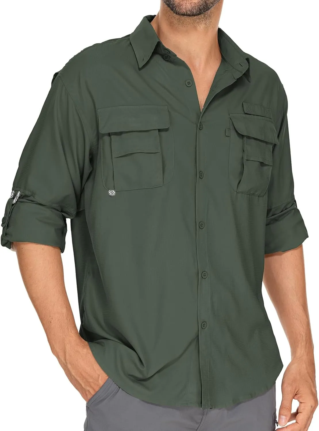 Mens Safari Shirts Long Sleeve UV Protection Hiking Fishing UPF 50  Quick Dry Camping Travel Shirts