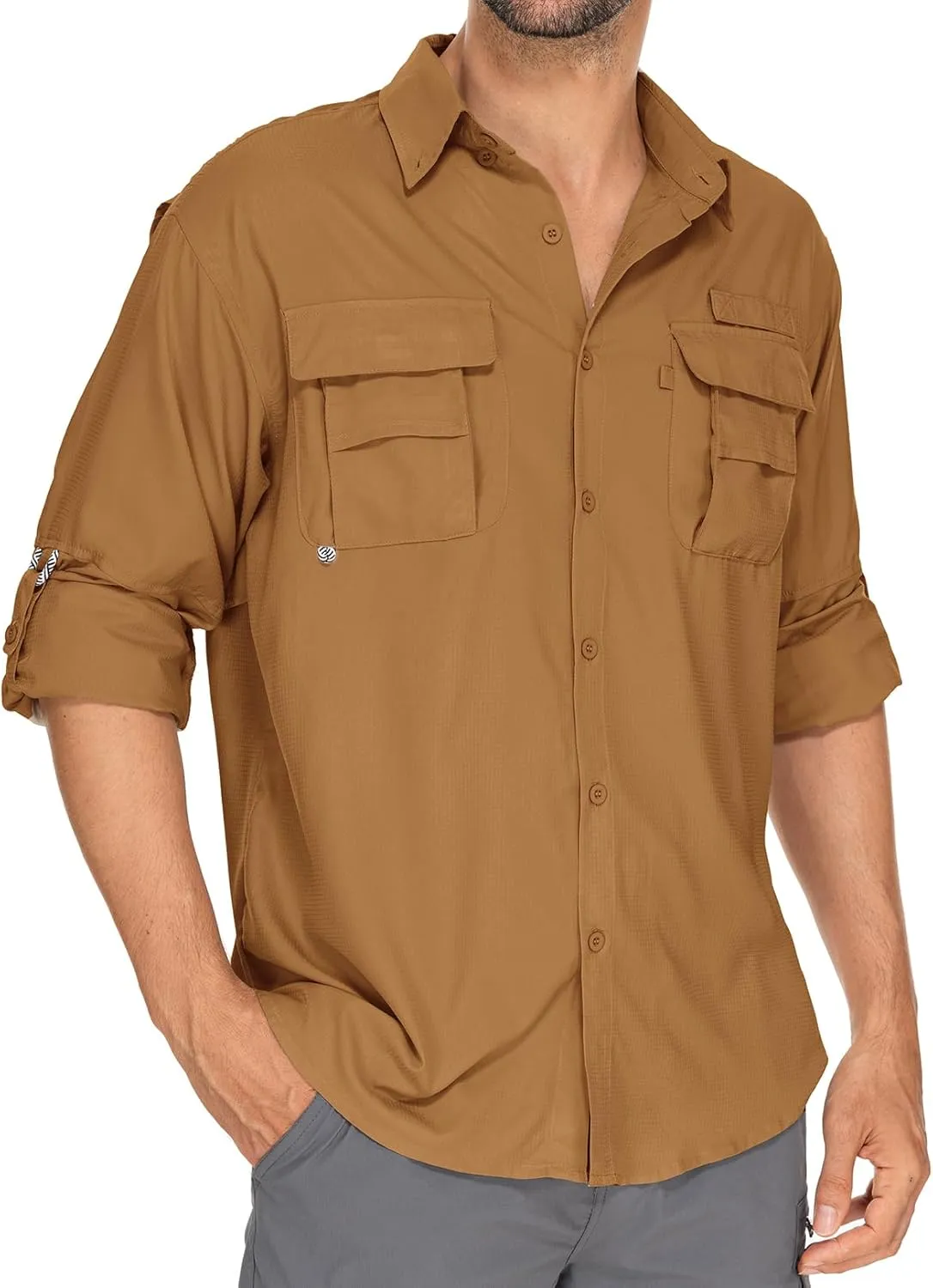 Mens Safari Shirts Long Sleeve UV Protection Hiking Fishing UPF 50  Quick Dry Camping Travel Shirts