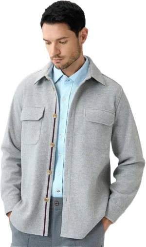 Mens Shirt Jacket Brushed Casual Shacket with Two Pockets Long Sleeve Button Up Overshirt