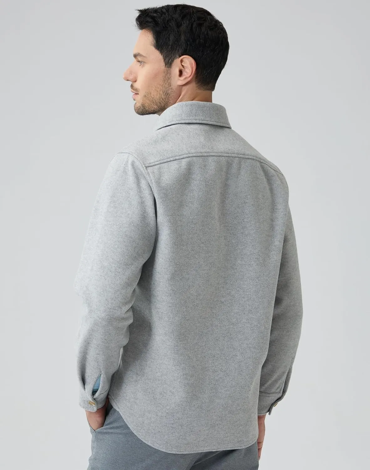 Mens Shirt Jacket Brushed Casual Shacket with Two Pockets Long Sleeve Button Up Overshirt